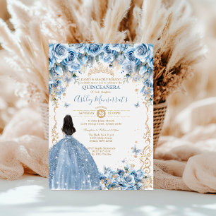 Convite Elegante Tiara de Princesa Quinceanera Azul Bebê D