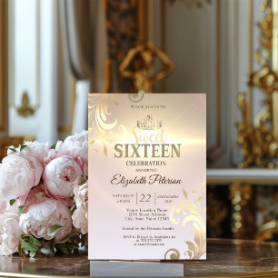 Convite Elegante Tiara Dourada Doce Diamantes 16 Festa