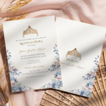 Elegante Tiara Dourado rosas Azuis Quinceañera