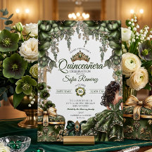 Elegante Tiara Floral Verde Dourada Quinceañera