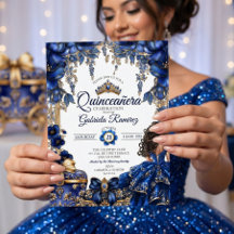 Elegante Tiara Real Azul Dourada Quinceañera