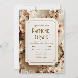 Convite Elegante Ticket de Noiva Gilded Floral Sakura Marf