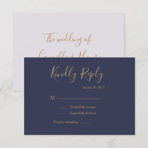 Convite Elegante tipo resposta de casamento lilás dourado