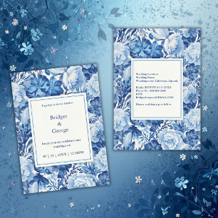 Convite Elegante Toalete Floral Azul Chinoiserie Casamento