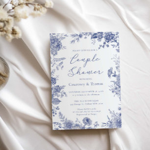 Convite Elegante Toile casal Azul Francês chá