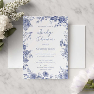 Convite Elegante Toile - Chá de fraldas azul francês
