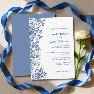 Convite Elegante Toile Floral Azul Poeirento para Casament