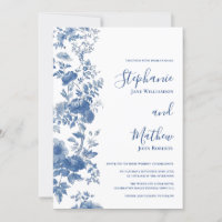 Elegante Toile Floral Francês Azul para Casamento
