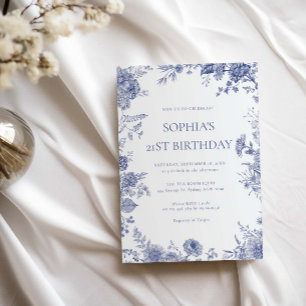 Convite Elegante Toile French Blue toile aniversário de 21