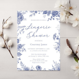 Convite Elegante Toile lingerie Azul Francês chá