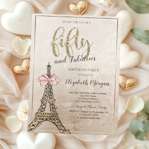 Convite Elegante Torre Eiffel com Laço de 50º Aniversário