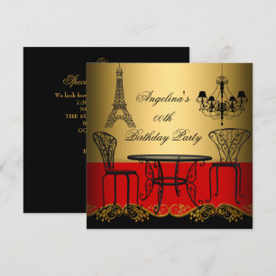 Convite Elegante Torre Eiffel Vermelho Dourado Paris Anive