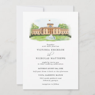 Convite Elegante Trakų Vokė Solar do Casamento em Aquarela