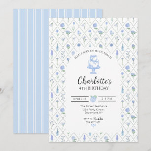 Convite Elegante Treliça Floral Azul e Verde