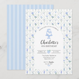 Convite Elegante Treliça Floral Azul e Verde