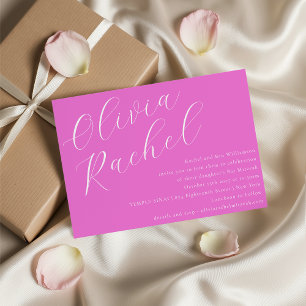 Convite Elegante Trendy Hot Pink Script Minimamente Bat Mi