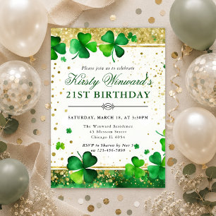 Convite Elegante Trevo Verde Aniversário de 21 anos