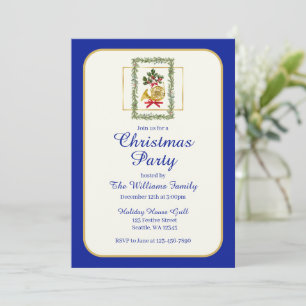 Convite Elegante Trompa Francesa Natal Azul Real