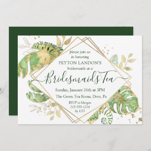 Convite Elegante Tropical Green & Dourada Bridesmaid Tea P