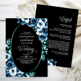 Convite Elegante Tudo em Um Casamento Floral Azul