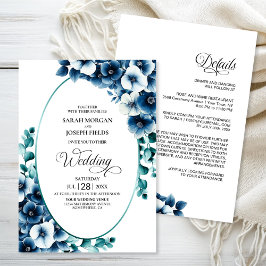 Convite Elegante Tudo em Um Casamento Floral Azul