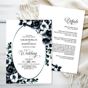 Convite Elegante Tudo em Um Casamento Floral Branco Preto