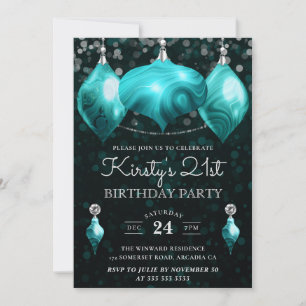 Convite Elegante Turquesa Agate Baubles aniversário de 21 