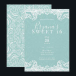 Convite Elegante Turquesa Verde Água Branco Renda Doce Fes<br><div class="desc">Personalize para qualquer evento</div>