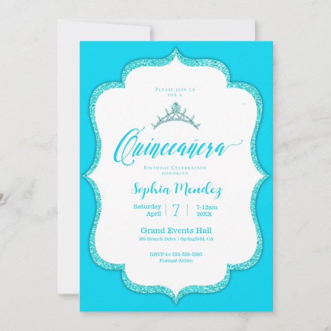 Convite Elegante Turquoise Quinceanera (Frente)