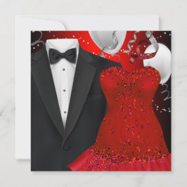 Convite Elegante Tuxedo e Festa de Vestido Vermelho