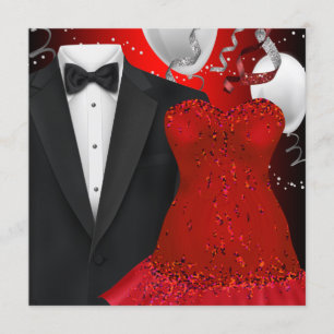 Convite Elegante Tuxedo e Festa de Vestido Vermelho