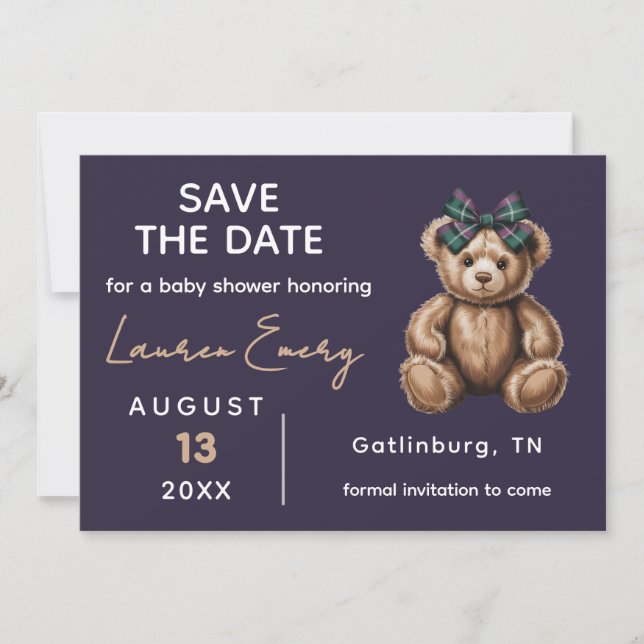 Convite Elegante Urso Chique Save The Date Fancy  (Frente)