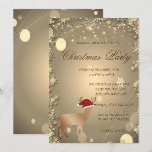 Convite Elegante Veado de Natal Chapéu de Papai Noel, Fest