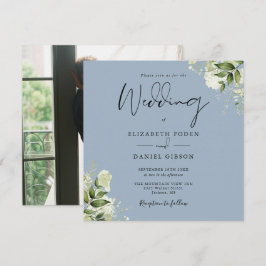 Convite Elegante Verde Azul Empoeirado Foto Quadrada Casam