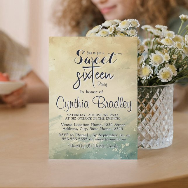 Convite Elegante Verde Beige Doce Dezesseis Festas de aniv (Criador carregado)