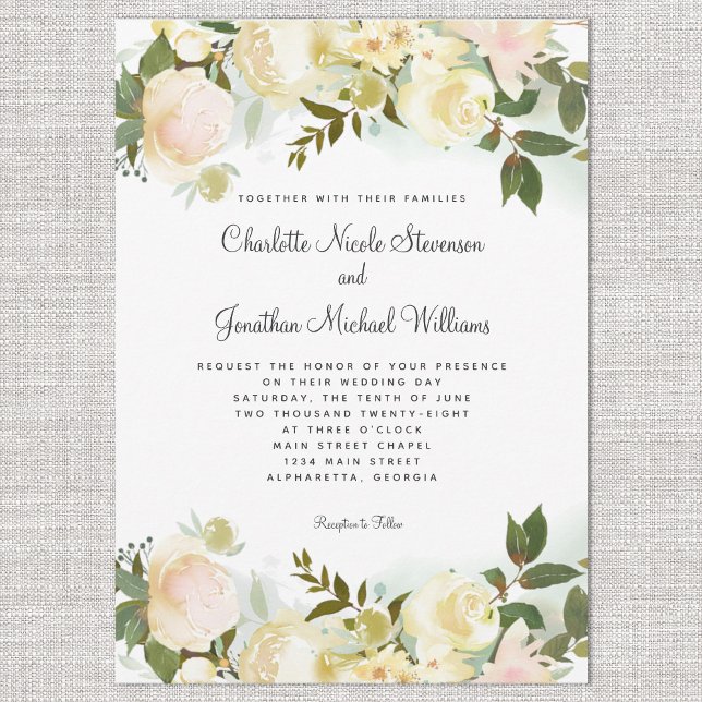 Convite Elegante Verde Botânica Deixa Casamento (Elegant Floral Botanical Greenery Leaves Wedding Invitation)