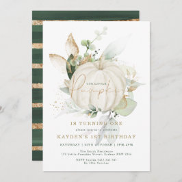 Convite Elegante Verde Botânico Dourado Pumpkin Aniversári