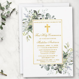 Convite Elegante Verde Botânico Santa Comunhão Dourada