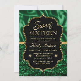 Convite Elegante Verde Cetim & Brilho Dourado Quadro Doce