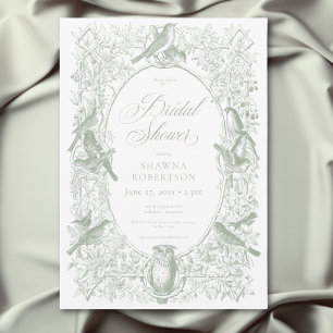 Convite Elegante Verde Chinoiserie Natureza & Aves Chuveir