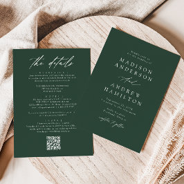 Convite Elegante Verde Código QR Casamento Tudo Em Um