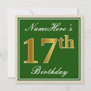 Convite Elegante, Verde, Dourado Falso Aniversário de 17 a