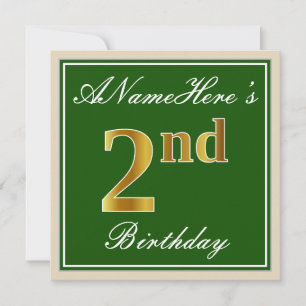 Convite Elegante, Verde, Dourado Falso Aniversário de 2 an
