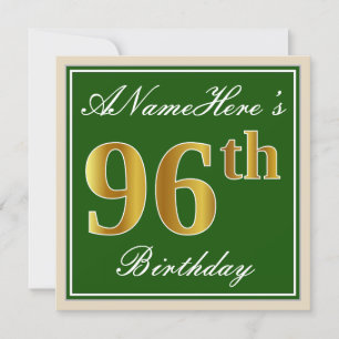 Convite Elegante, Verde, Dourado Falso Aniversário de 96 a