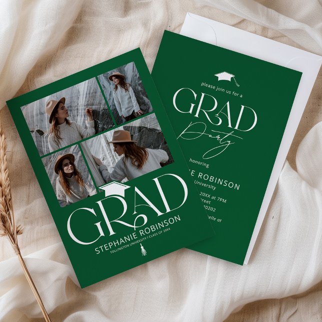 Convite Elegante Verde e Branco Festa de Graduação com 4 F (Criador carregado)