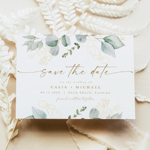 Convite Elegante Verde e Casamento Dourado Salvem a Data