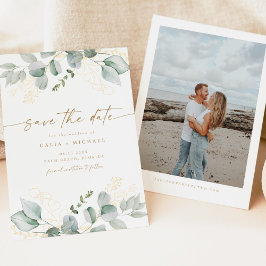 Convite Elegante Verde e Casamento Dourado Salvem a Data