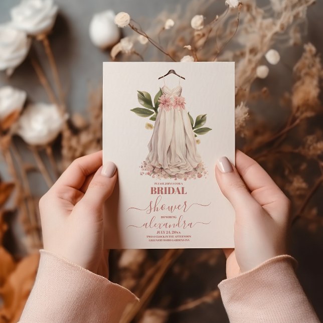 Convite Elegante Verde e Chá de panela de Vestido Casado (Criador carregado)