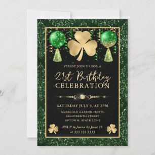 Convite Elegante Verde e Dourado Shamrock aniversário de 2