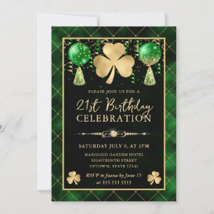 Convite Elegante Verde e Dourado Shamrock aniversário de 2